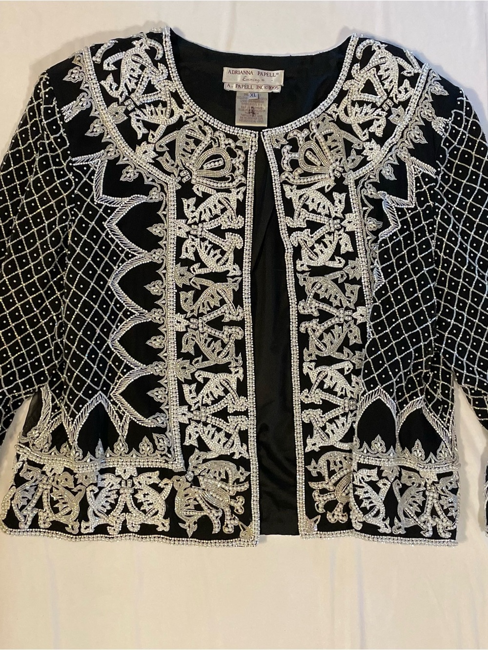 Adrianna Papell Black Velvet Jacket with Silver Bead Embroidery Accents